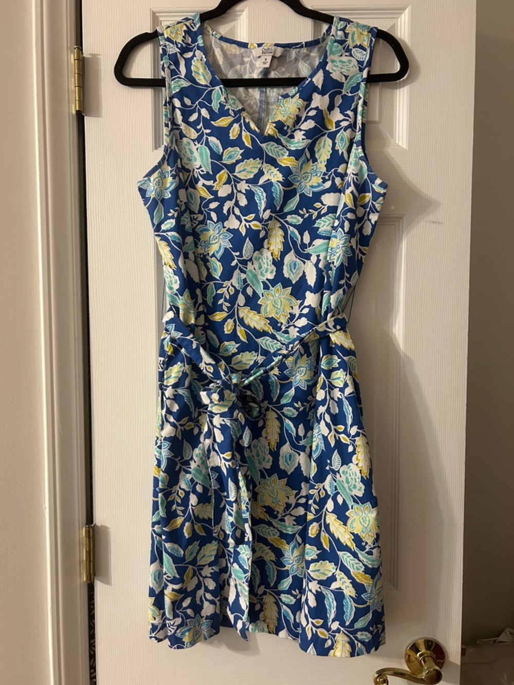 croft & barrow Blue Floral Sleeveless Tie-Waist Dress